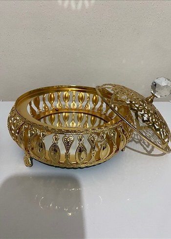 Altın Renkli Nakışlı Dekoratif Tepsi Seti - Görsel 7