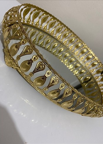 Altın Renkli Nakışlı Dekoratif Tepsi Seti - Görsel 3