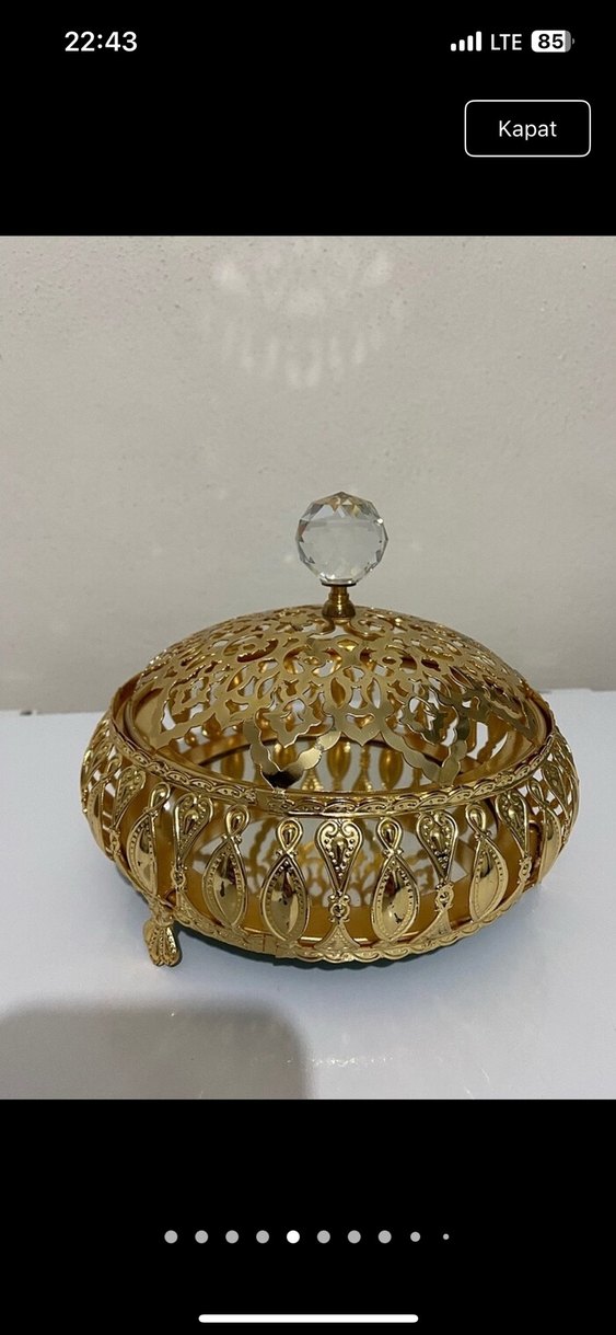 Altın Renkli Nakışlı Dekoratif Tepsi Seti - Görsel 5