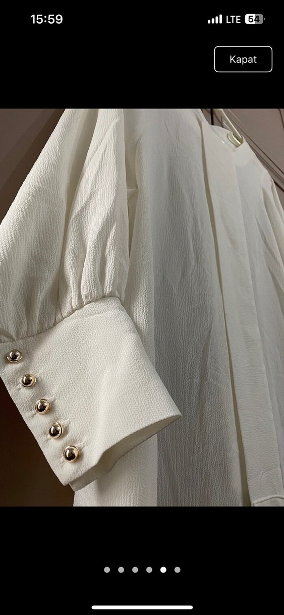 Beyaz Uzun Kollu Kemerli Uzun Elbise - Görsel 5