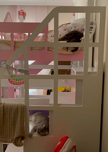 Beden pembe Renk Pembe Çocuk Kaydıraklı Yatağı Ev Modeli