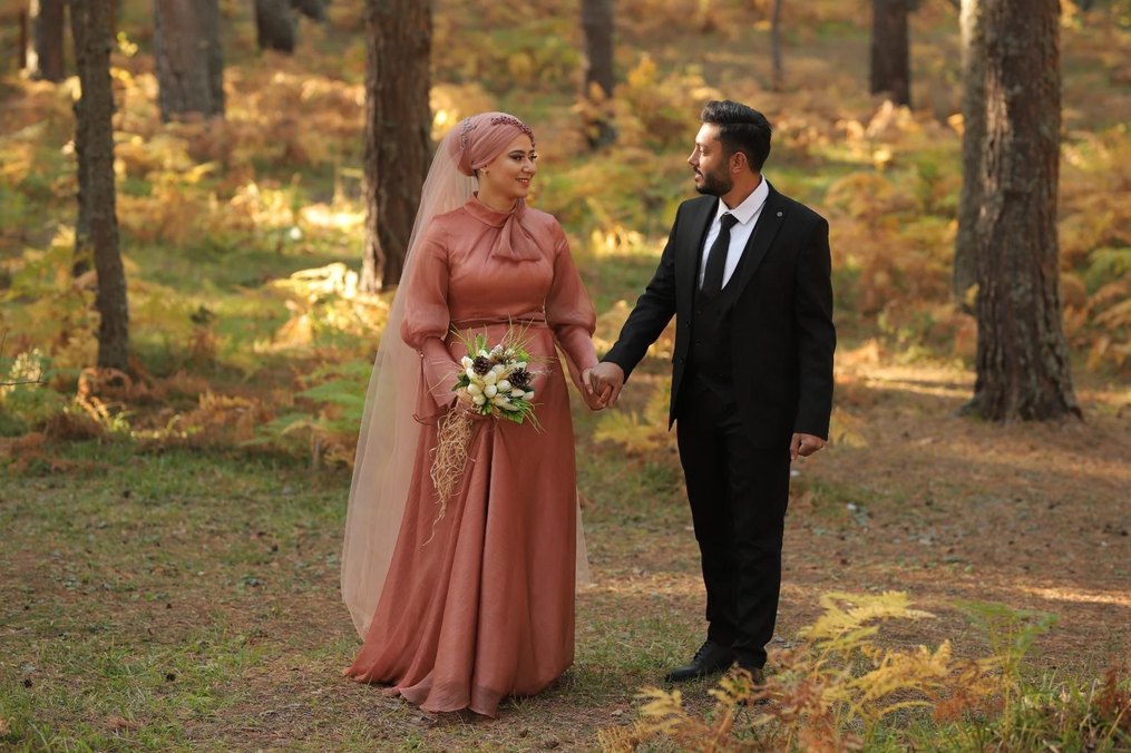 Kahverengi Drapeli Uzun Kollu Nişan Elbisesi - Görsel 3