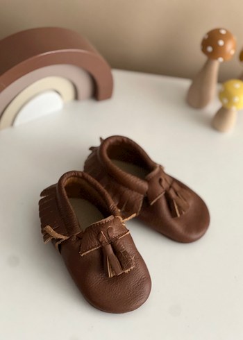 19 Beden Kahverengi Deri Erkek Bebek Püsküllü Ayakkabı