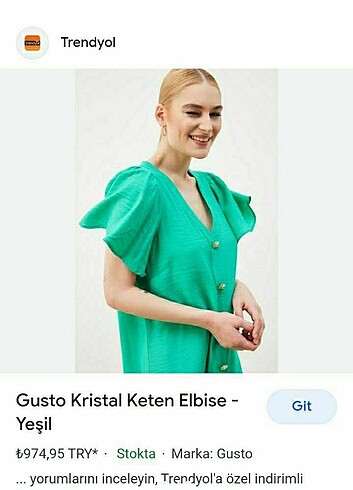 Gusto GUSTO KRİSTAL KETEN YEŞİL ELBİSE