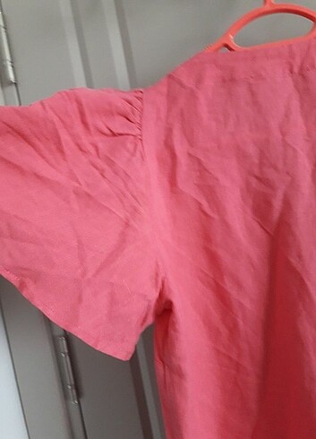 Gusto GUSTO PEMBE KETEN ELBİSE