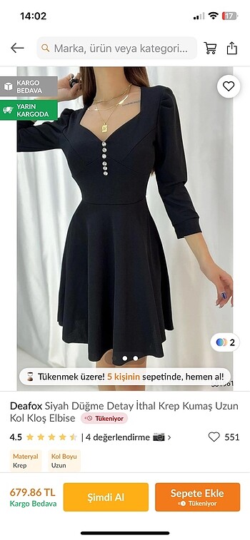 l Beden KREP KUMAŞ PARLAK DÜĞMELİ ELBİSE