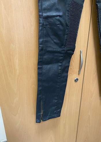 Siyah Deri Biker Kadın Pantolon - Görsel 4