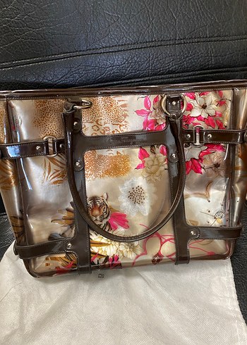 Kahverengi Çiçek Desenli Tokalı Kadın Çantası - Görsel 6