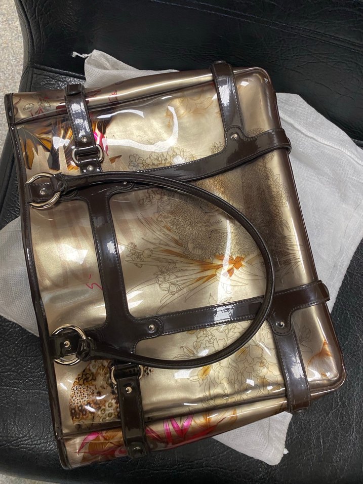 Kahverengi Çiçek Desenli Tokalı Kadın Çantası - Görsel 4