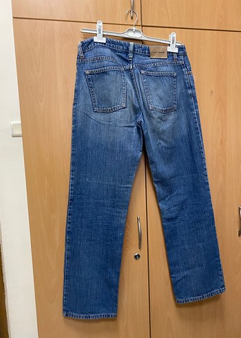 Düğmeli Mavi Bol Kesim Midi Kot Pantolon - Görsel 5