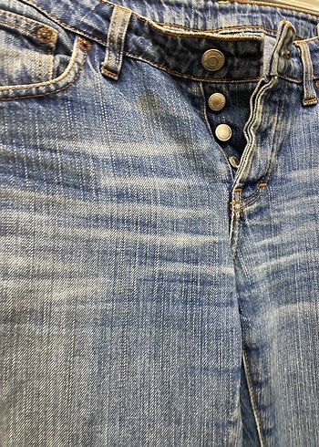 Düğmeli Mavi Bol Kesim Midi Kot Pantolon - Görsel 3