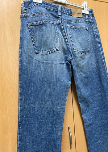 Düğmeli Mavi Bol Kesim Midi Kot Pantolon - Görsel 6