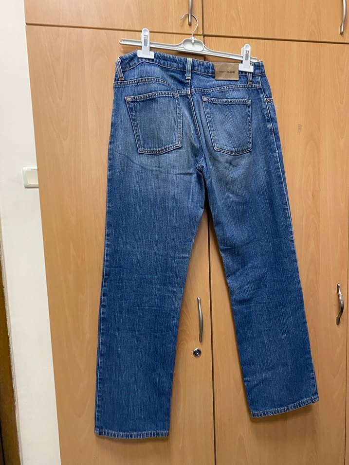 Düğmeli Mavi Bol Kesim Midi Kot Pantolon - Görsel 5