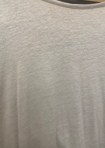 Bej  kadın Keten Kısa Kollu Tişört - Görsel 3