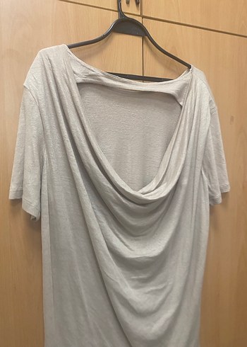 Bej  kadın Keten Kısa Kollu Tişört - Görsel 5