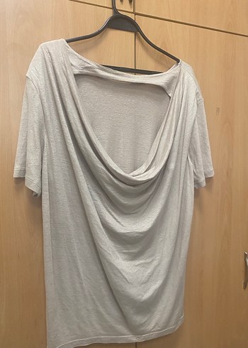 Bej  kadın Keten Kısa Kollu Tişört - Görsel 4