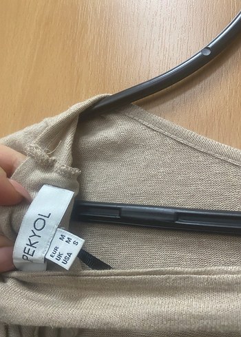 Bej  kadın Keten Kısa Kollu Tişört - Görsel 6