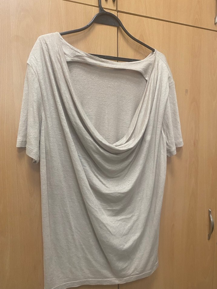 Bej  kadın Keten Kısa Kollu Tişört - Görsel 4