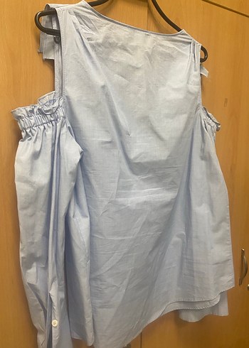 Düğmeli Kolsuz Mavi Kadın Gömlek - Görsel 5