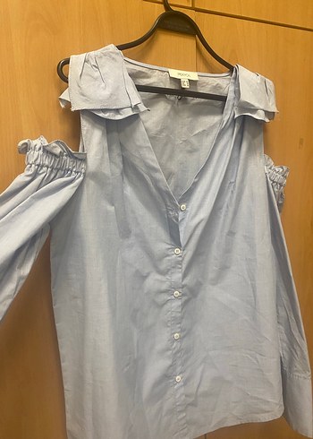 Düğmeli Kolsuz Mavi Kadın Gömlek - Görsel 3