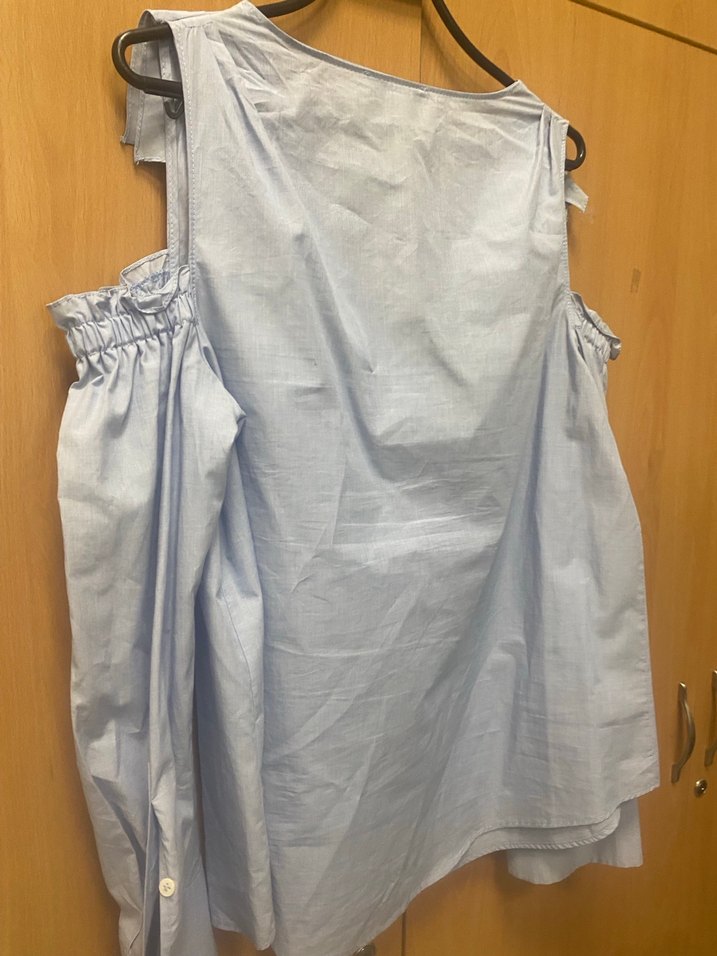 Düğmeli Kolsuz Mavi Kadın Gömlek - Görsel 5