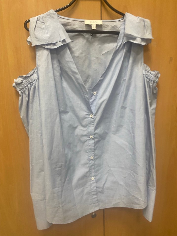 Düğmeli Kolsuz Mavi Kadın Gömlek - Görsel 2