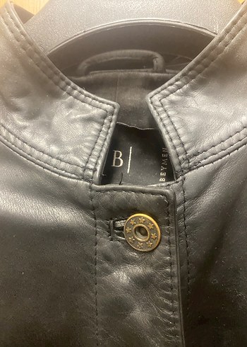 Düğmeli Siyah Deri Biker Ceket - Görsel 8