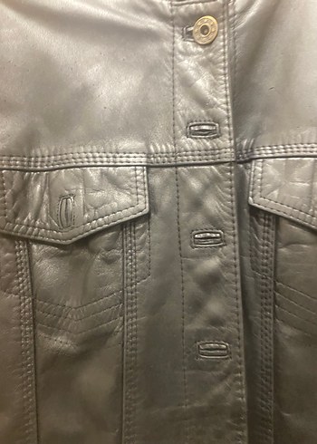 Düğmeli Siyah Deri Biker Ceket - Görsel 7