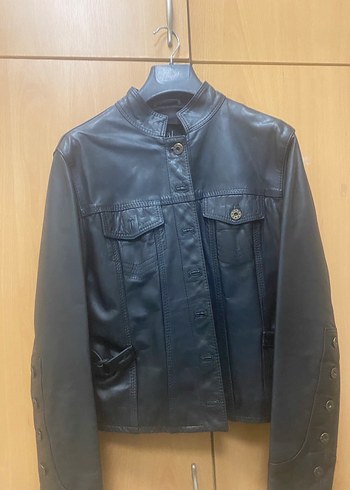 Düğmeli Siyah Deri Biker Ceket - Görsel 5