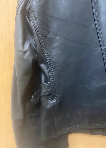 Düğmeli Siyah Deri Biker Ceket - Görsel 9