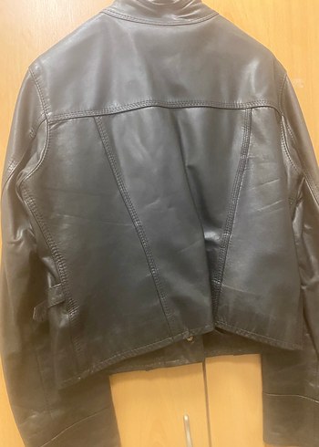 Düğmeli Siyah Deri Biker Ceket - Görsel 10