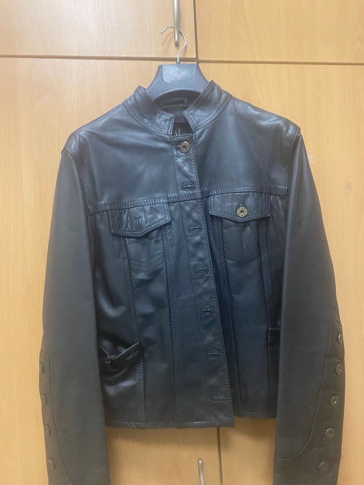 Düğmeli Siyah Deri Biker Ceket - Görsel 5