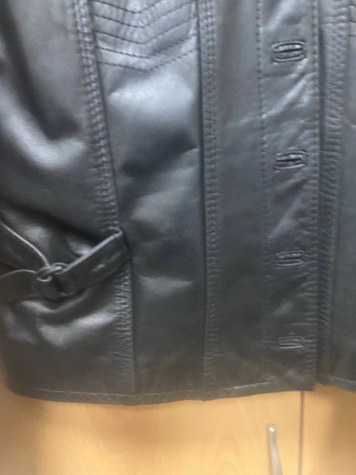 Düğmeli Siyah Deri Biker Ceket - Görsel 4