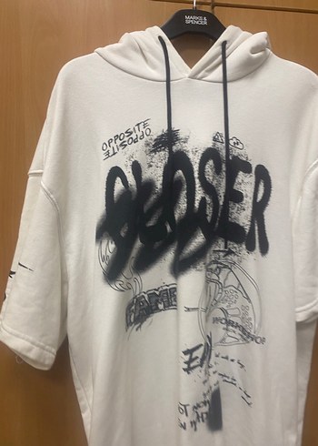 Beyaz Baskılı Kısa Kollu Oversize Sweatshirt - Görsel 2