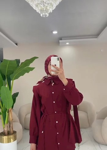 38 Beden Bordo Düğmeli tunik gömlek
