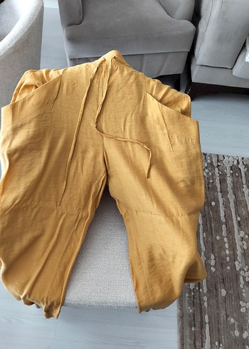 Sarı Bohem Kadın Keten Pantolon