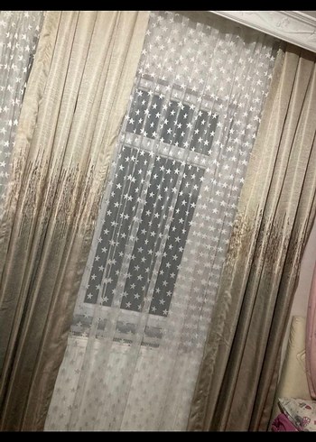 Bej Nakışlı 4 Parça Perde Takımı - Görsel 3