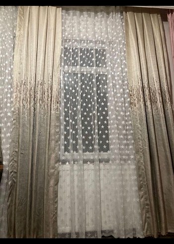 Bej Nakışlı 4 Parça Perde Takımı - Görsel 2