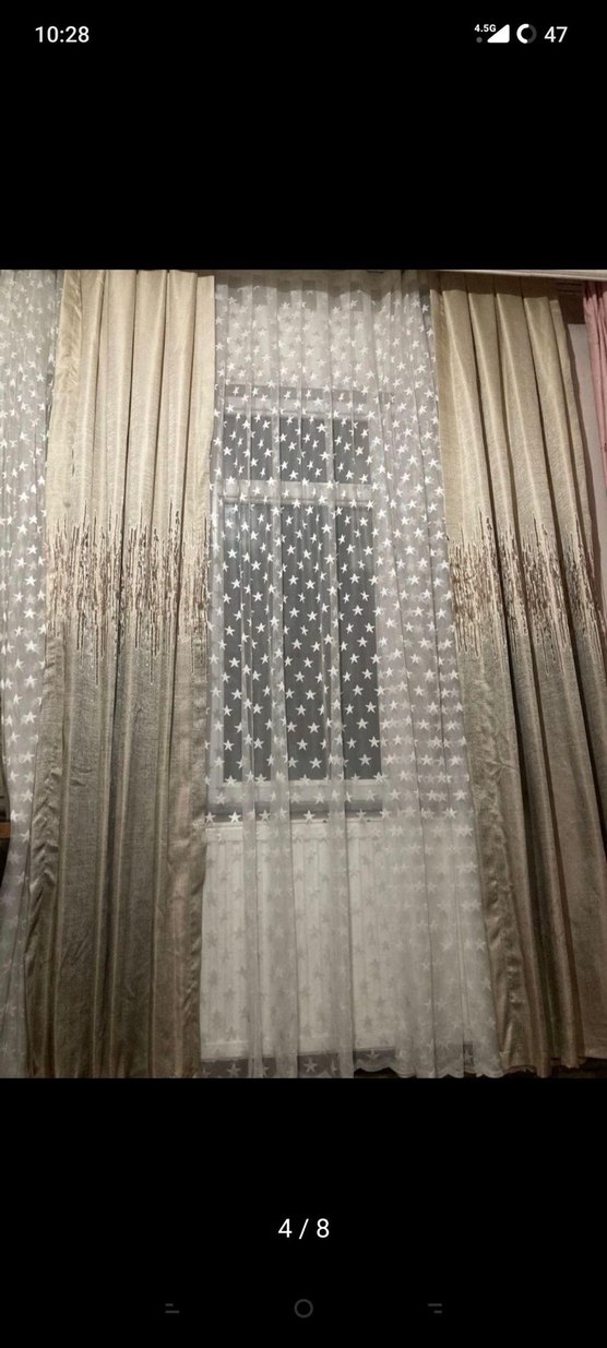 Bej Nakışlı 4 Parça Perde Takımı - Görsel 2