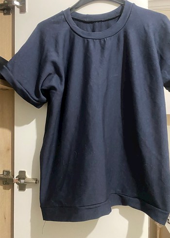 Lacivert Keten Tişörtü, Kısa Kollu - Görsel 2