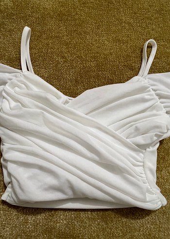 Beyaz Keten Mini Straplez Bluz - Görsel 11