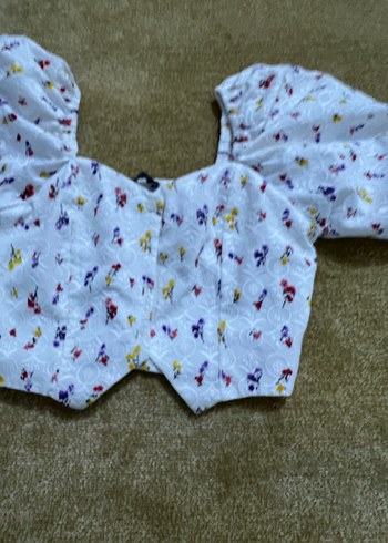 Beyaz Keten Mini Straplez Bluz - Görsel 9