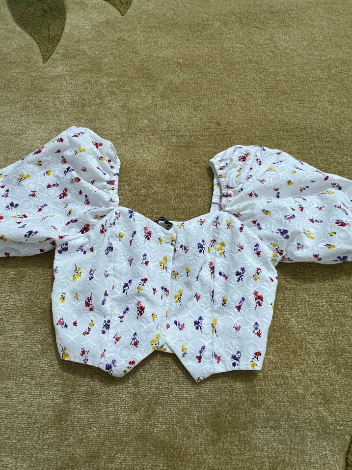 Beyaz Keten Mini Straplez Bluz - Görsel 5