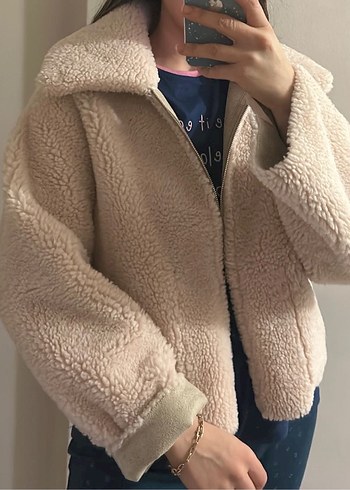 Bej Kadın Süet Kürklü Kışlık Ceket - Görsel 3