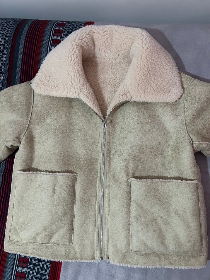 Bej Kadın Süet Kürklü Kışlık Ceket - Görsel 4