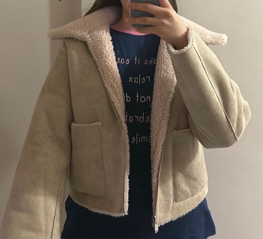 Bej Kadın Süet Kürklü Kışlık Ceket - Görsel 2