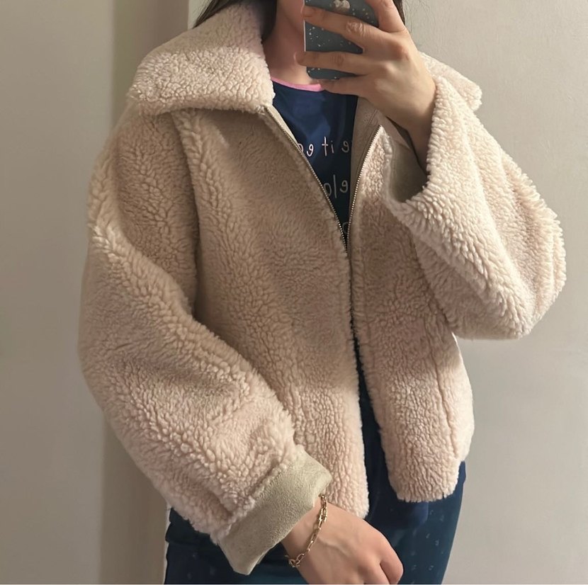 Bej Kadın Süet Kürklü Kışlık Ceket - Görsel 3