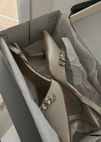Bej Parlak Taşlı Kadın Topuklu Abiye Ayakkabı - Görsel 2