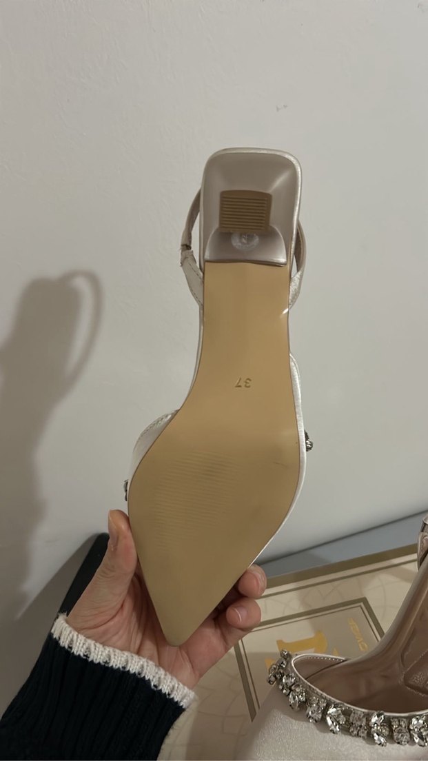 Bej Parlak Taşlı Kadın Topuklu Abiye Ayakkabı - Görsel 4