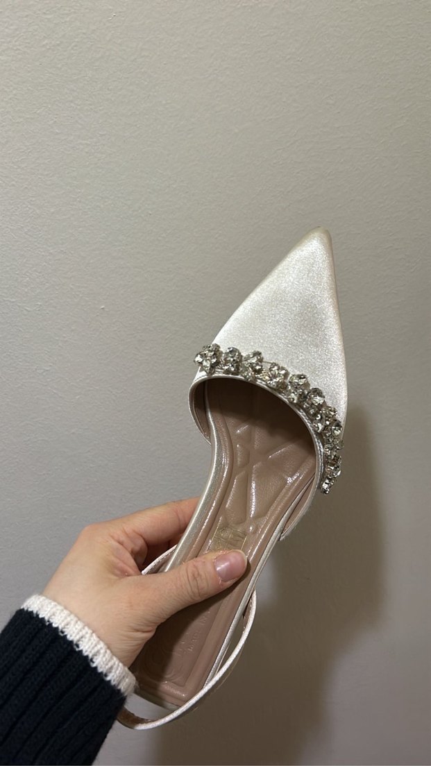 Bej Parlak Taşlı Kadın Topuklu Abiye Ayakkabı - Görsel 5